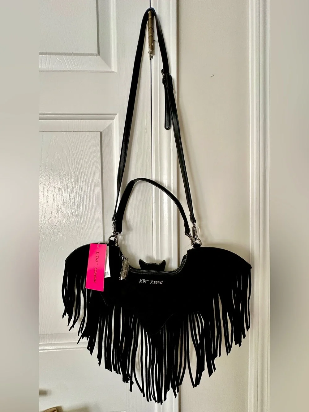 NWT Betsey Johnson Viral Bat Fringe Heart Crossbody Bag Suede RARE Spooky Season